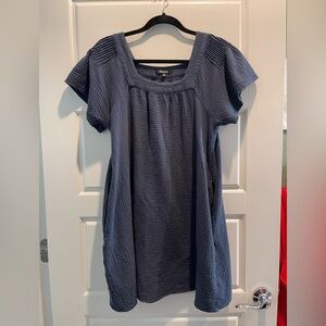 Madewell Lightspun Butterfly Square-Neck Mini Dress Navy Blue Cotton